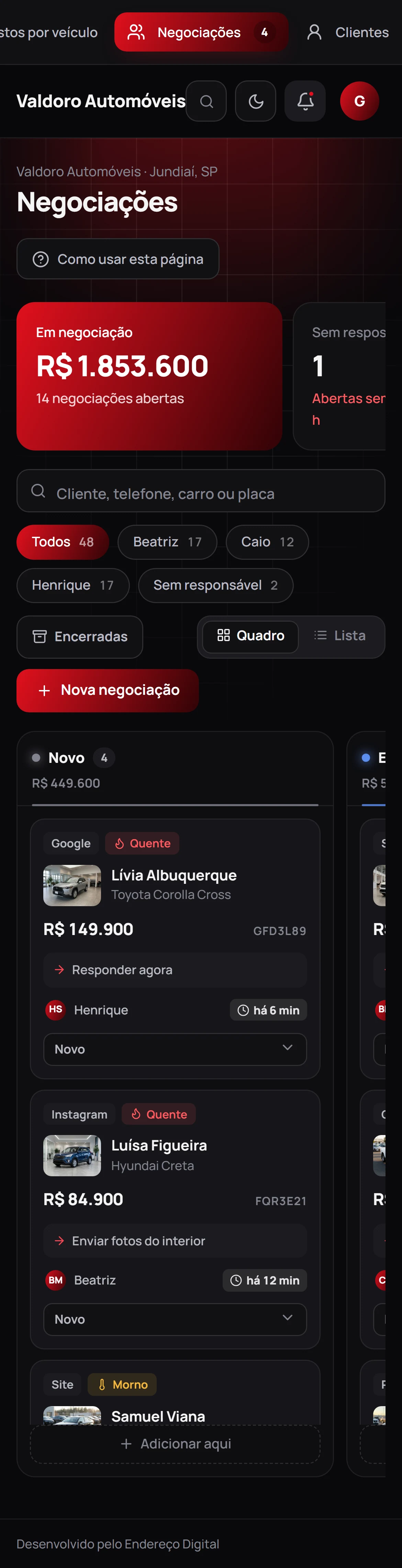 Negociações no celular