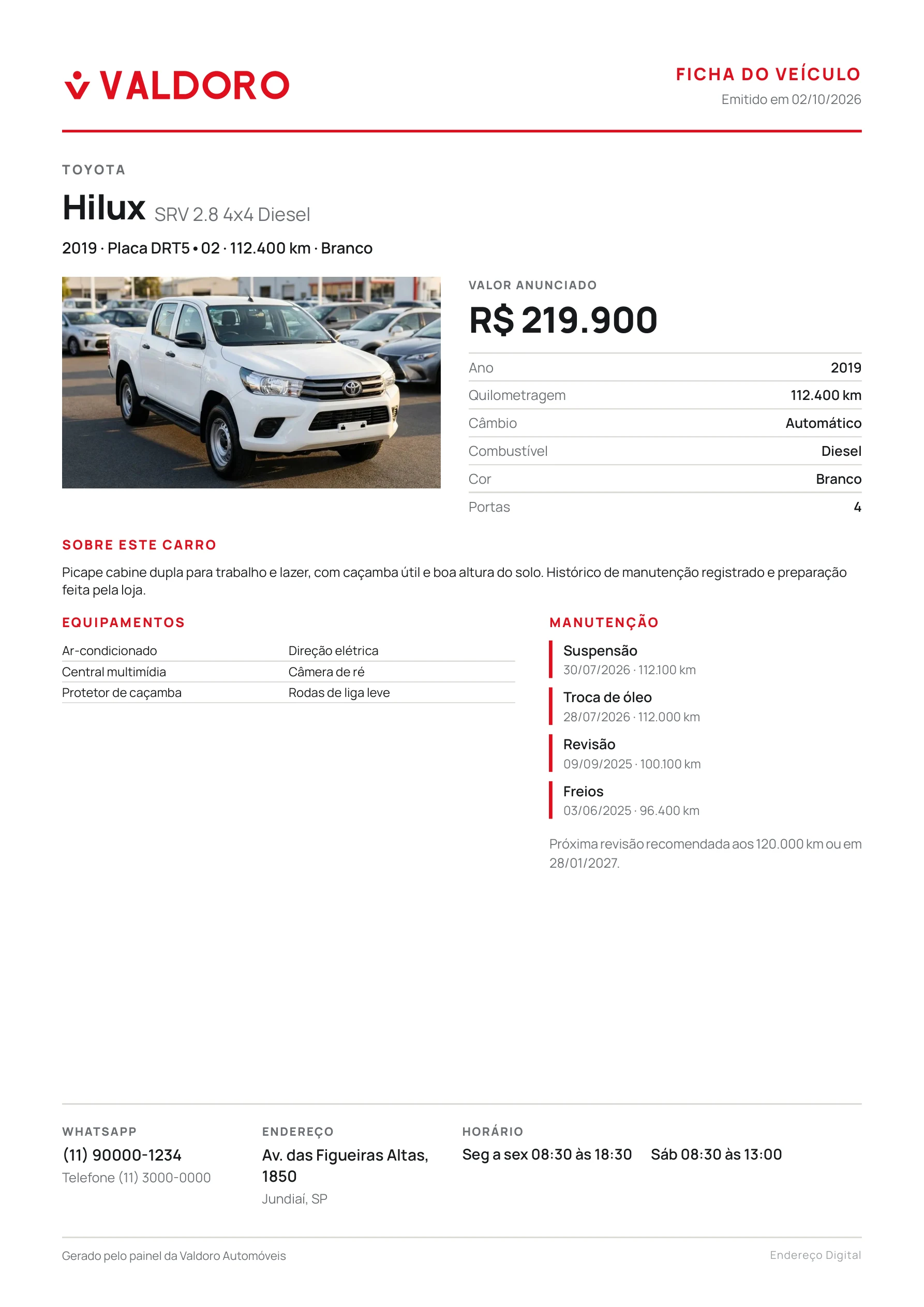 Ficha do veículo em PDF