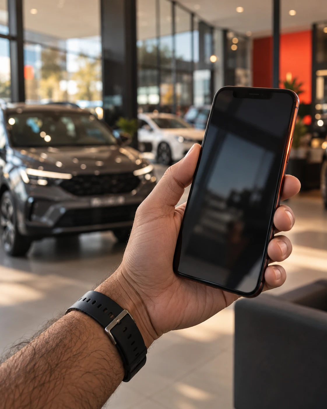 Sua Revenda aberta no celular durante uma visita ao pátio